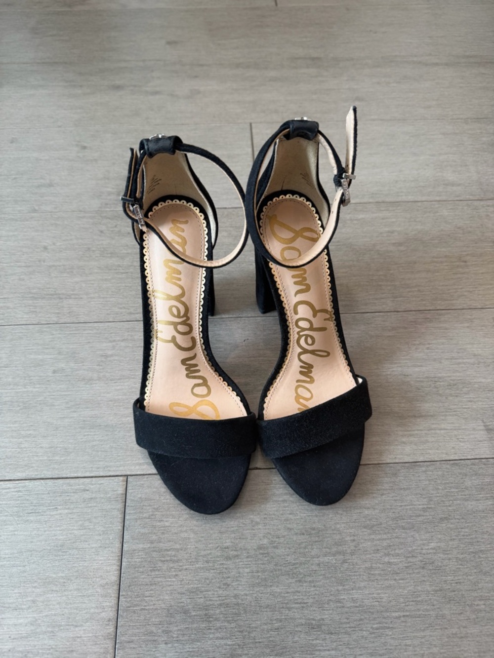 Sam Edelman Black Suede Ankle-Strap Block Heels